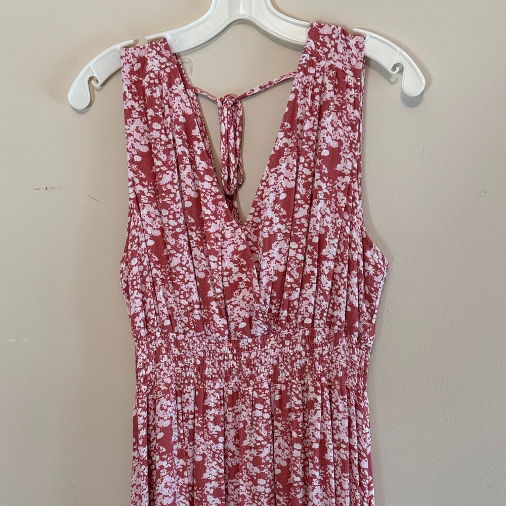 Pink Floral V-Neck Tie-Back Maxi Dress